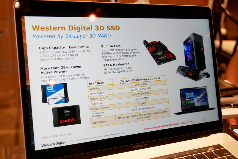 64層3D NANDを採用することで、大容量化が容易となり、消費電力も低減されるという