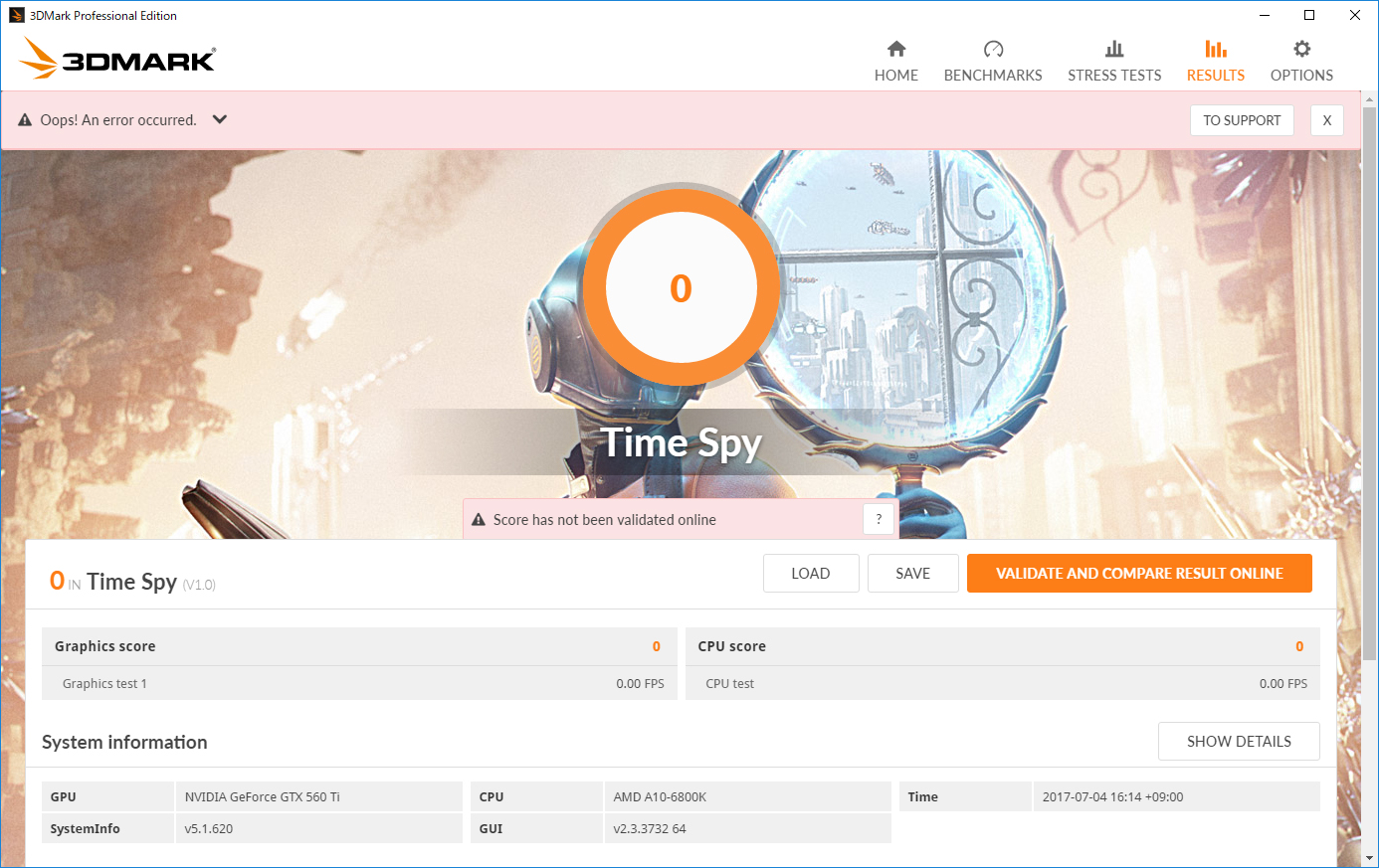 382.53ではDirectX 12専用のTime SpyやAPI Overhead feature testのDirectX 12テストができない
