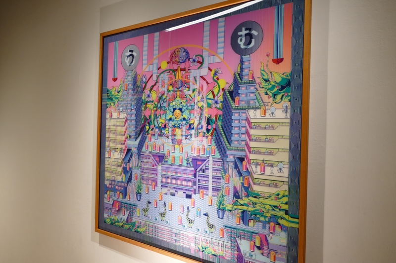 レンチキュラー作品「うむ」。10層のレンチキュラーで、左右に動くと絵柄が変わる