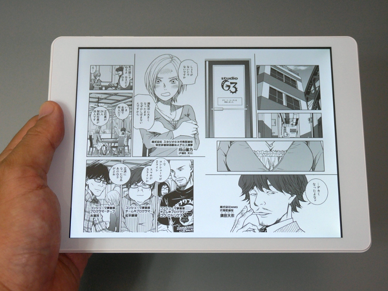 本体を横向きにすることで見開き表示が可能。1ページのサイズは文庫本ほど