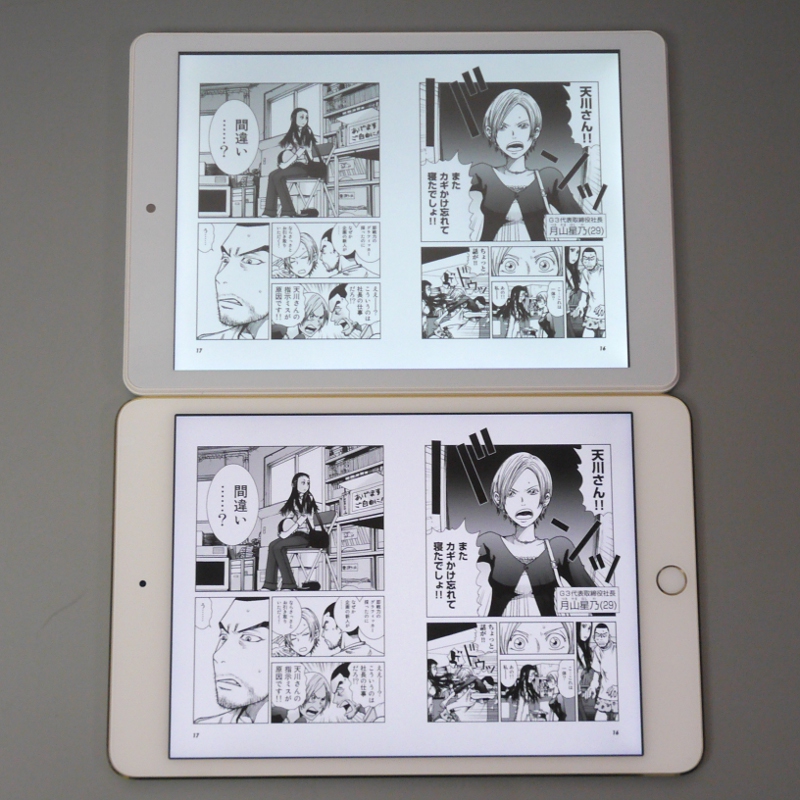 縦横比が同じiPad mini 4(下)とは表示サイズは同等だが、解像度は異なる