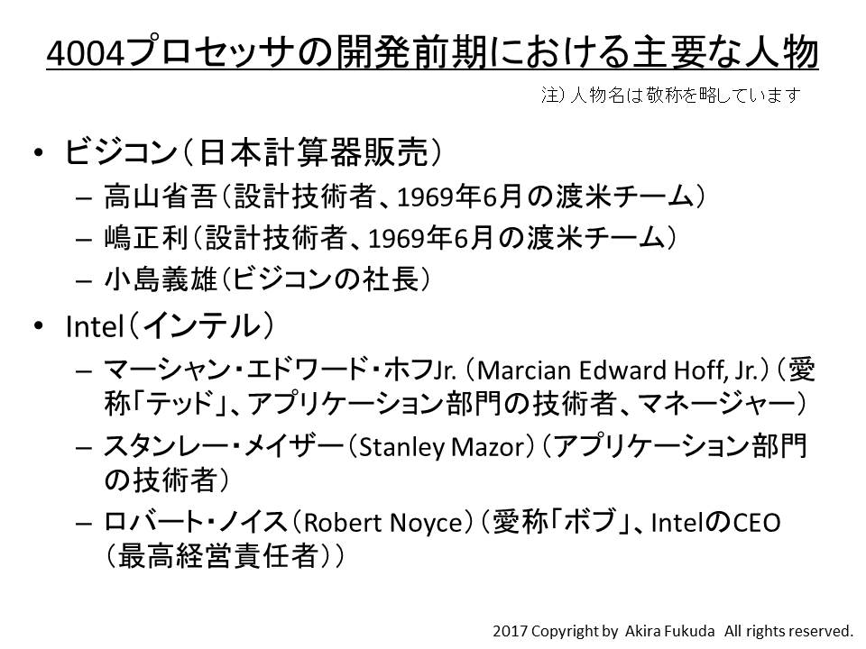 4004プロセッサの開発前期における主要な人物