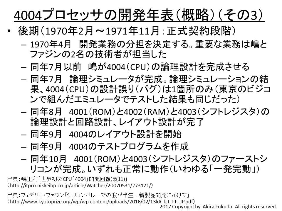 4004プロセッサの開発年表(概略)(その3)