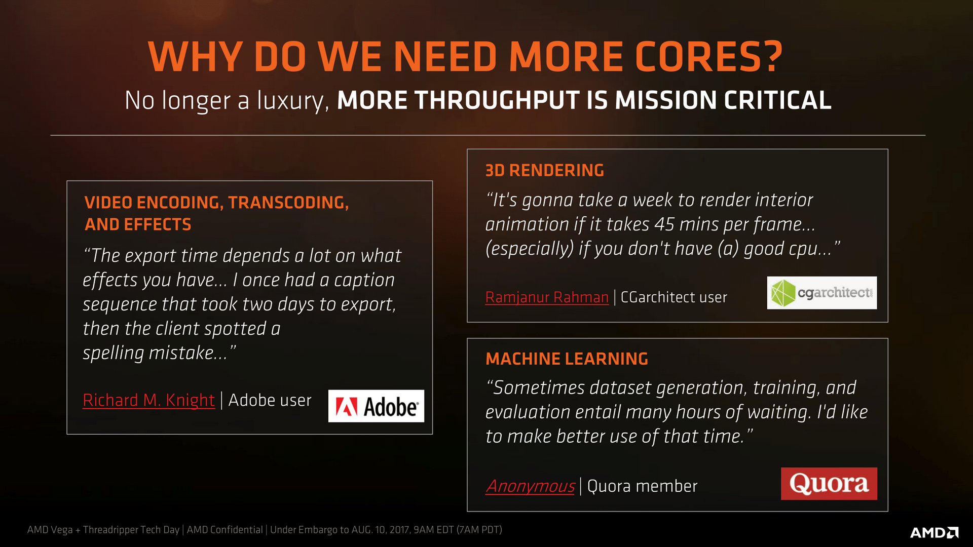 Threadripperのような高性能CPUを求める声があると主張するAMD