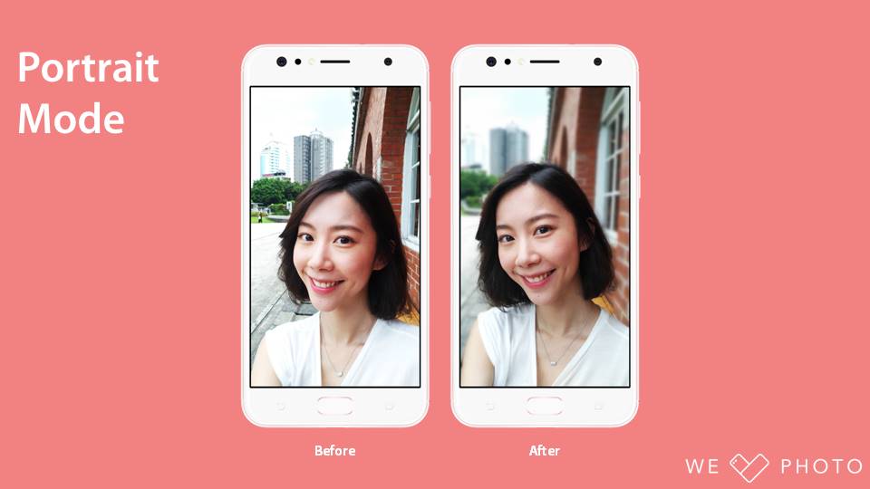 前面カメラで浅い被写界深度効果が得られるポートレートモード