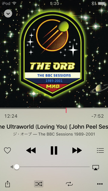 AirPlay対応機器を認識すると再生画面のボリューム調整部分にアイコンが表示される