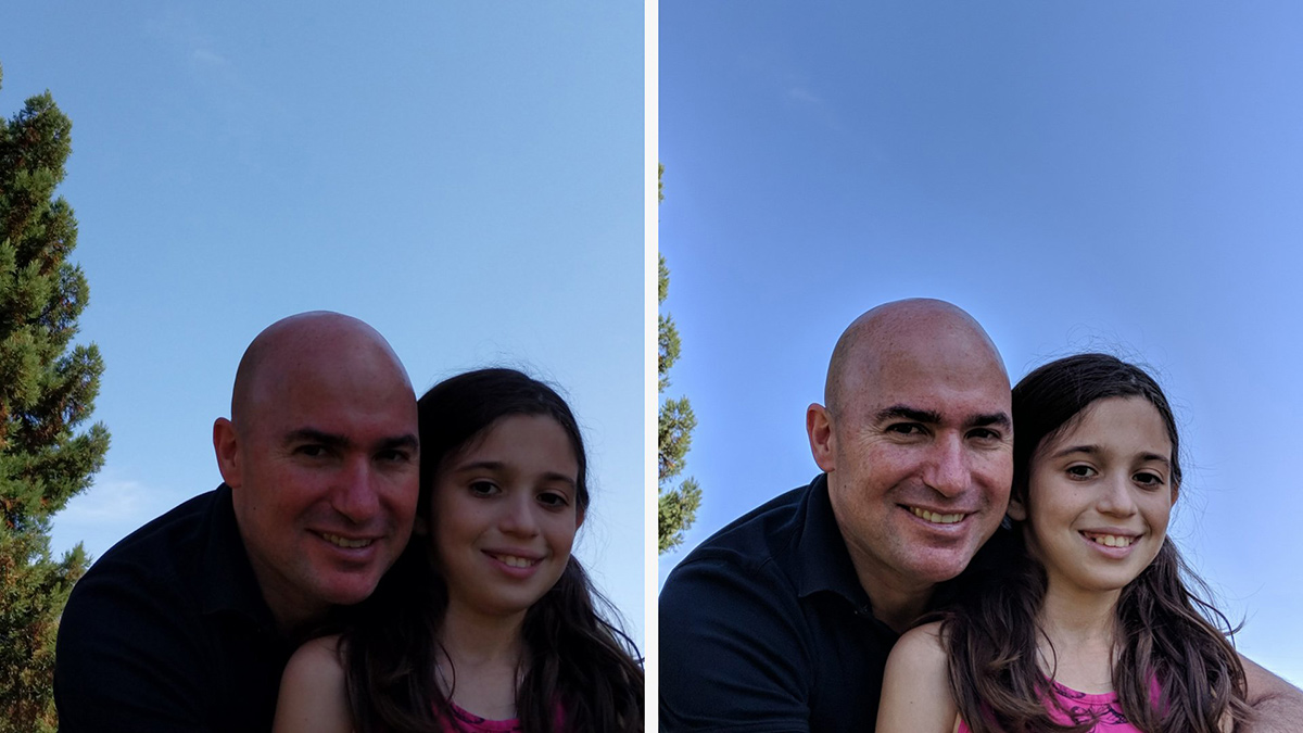 サードパーティーアプリで撮影した写真(左)とPixel Visual CoreによるHDR+写真(右)の比較