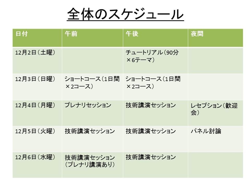 IEDM 2017の全体スケジュール。プレスリリースや公式ウエブサイトなどの情報をもとにまとめた(以下同じ)