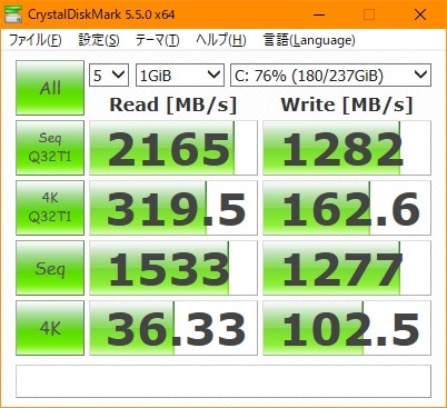 左がCrystalSSDMarkのベータ版。現時点のバージョンではCrystalDiskMarkと見た目は変わらないが、測定項目に違いがあるようだ。右側はCrystalDiskMark 5.5.0