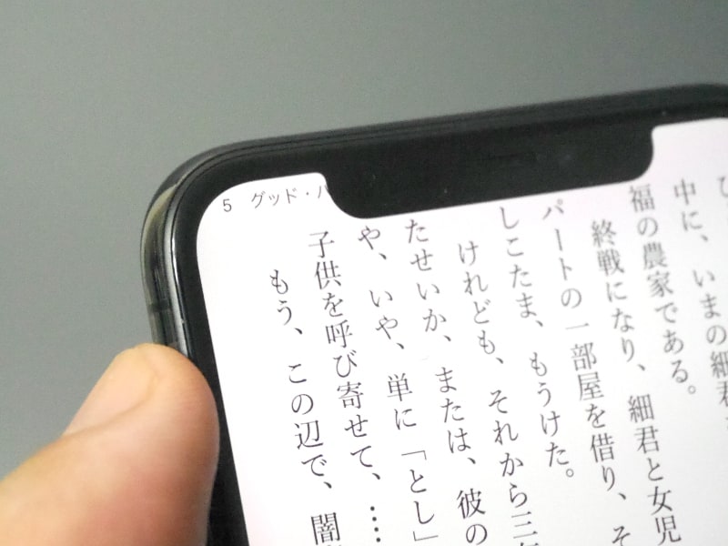 Kinoppyでは、画面左上の本のタイトルが、センサーハウジング部に隠れてしまう場合がある。タイトル自体を非表示にすることもできるが、それならば下にずらして表示する選択肢もほしいところ