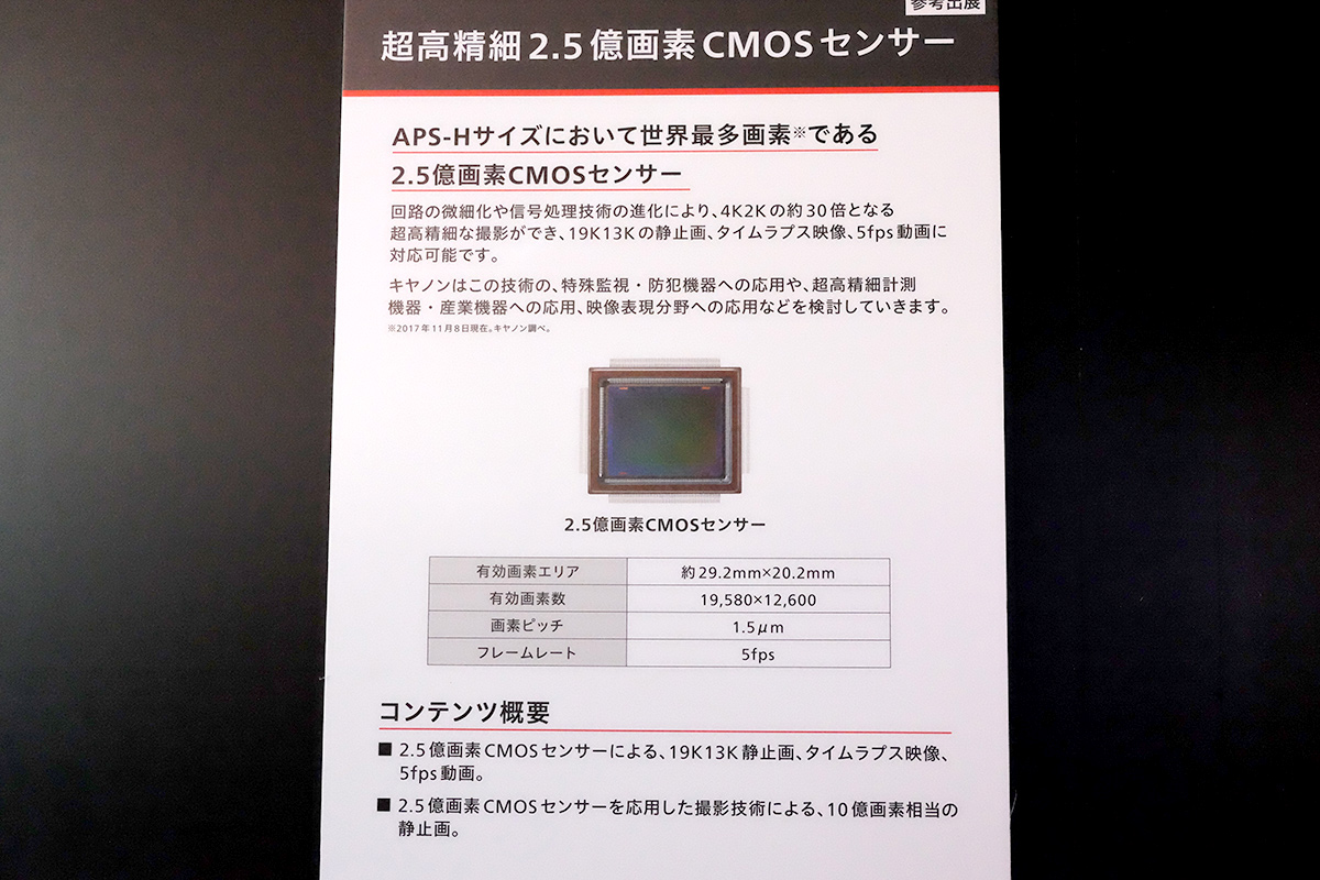 キヤノンブースのAPS-Hサイズで2.5億画素を実現したCMOSセンサー