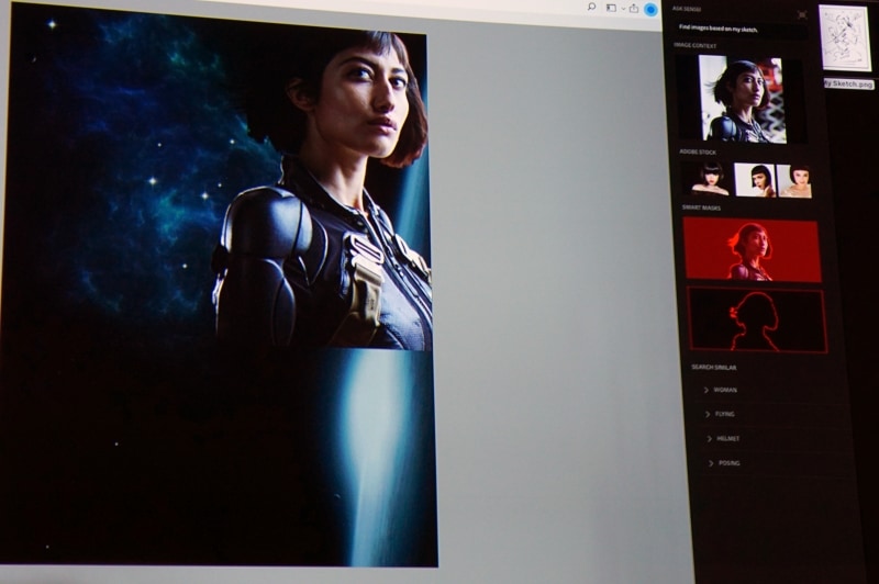 Adobe Senseiボタンから自動的に人物切り抜きや背景との合成が行なわれる