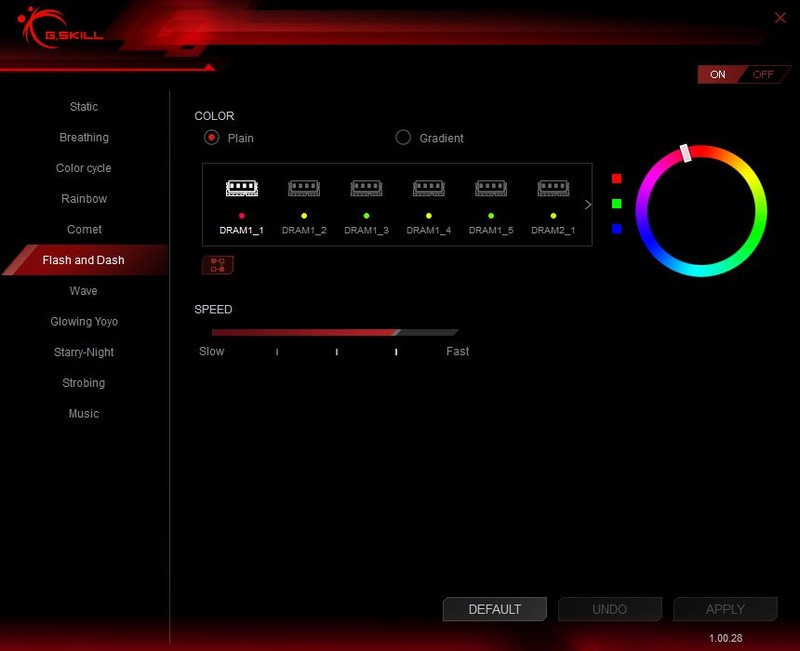 Flash and Dashエフェクト。すべてのLEDがあらかじめ暗く点き、Cometのように明るく流れる