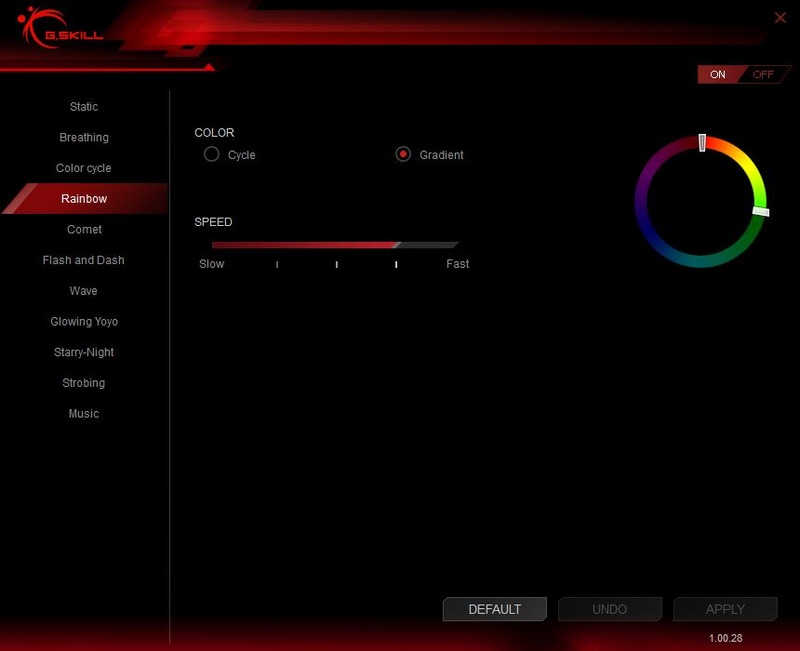Raibowエフェクト。虹のようにゆっくり変化していく。なお、変化する色域を限定できる