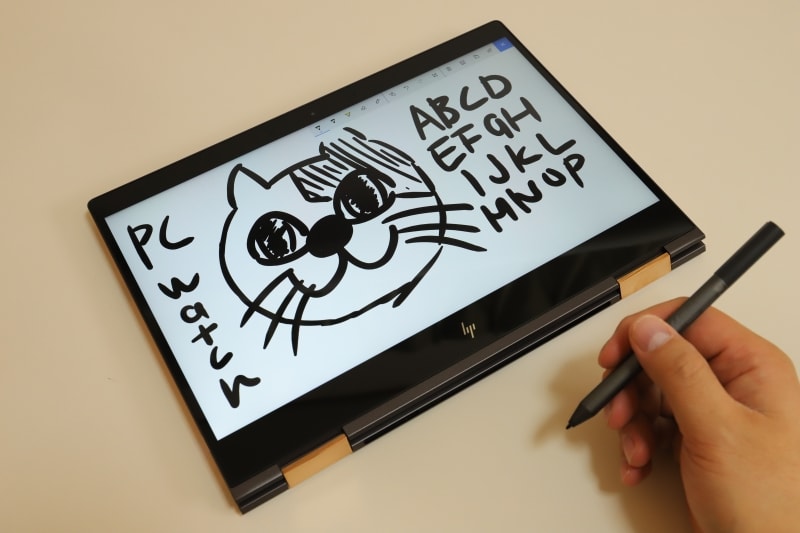 Spectreアクティブペンの書き味はかなり硬め。もし筆者がHP Spectre x360を購入したら、保証はないがSurfaceペンを利用する
