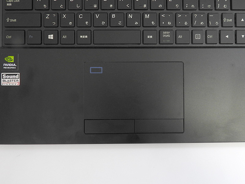 ポインティングデバイスとして、タッチパッドが採用されている。パッドの左上には、指紋センサーが用意されている。クリックボタンがパッドと別に用意されているので、操作性は良好だ