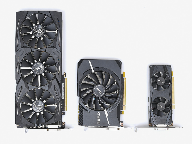 同じGPUを採用してもサイズを短くしているカードもあるが、性能や冷却力は大型クーラー搭載モデルのほうが有利。もちろんPCケースに物理的に入るサイズのものを選ぶのが大前提