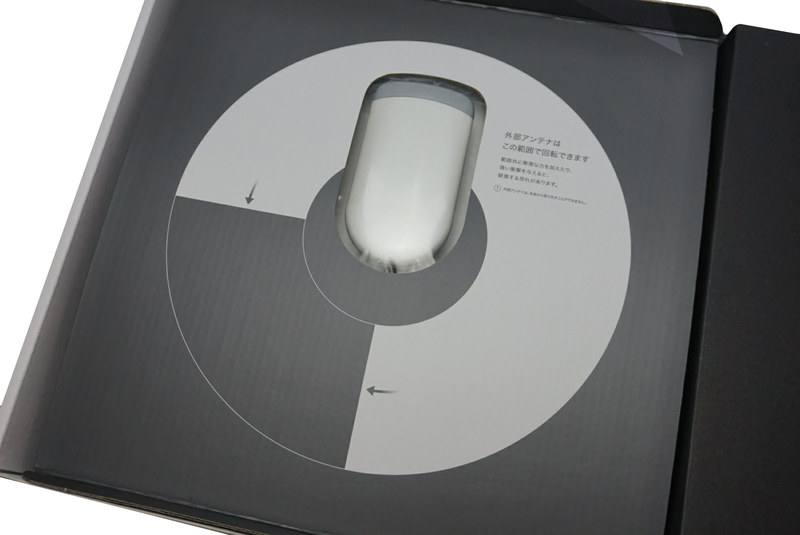 指向性アンテナは横方向に135度回転。箱の中蓋に解説図有り。さらに90度まで起こすことができる