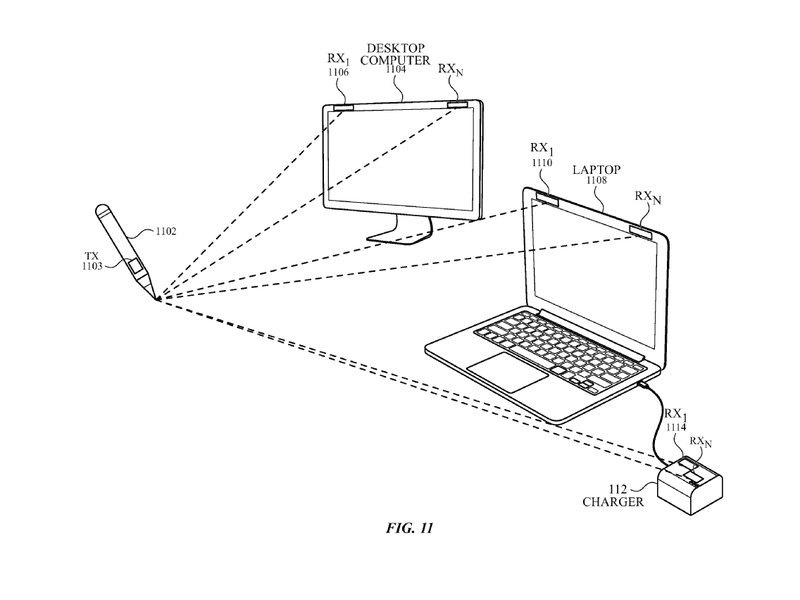 受信部を搭載したデスクトップやノートPCと通信するペン型デバイス。三角測距が応用されている。