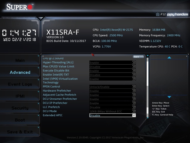 CPUに関するさまざまな機能のオン/オフが可能