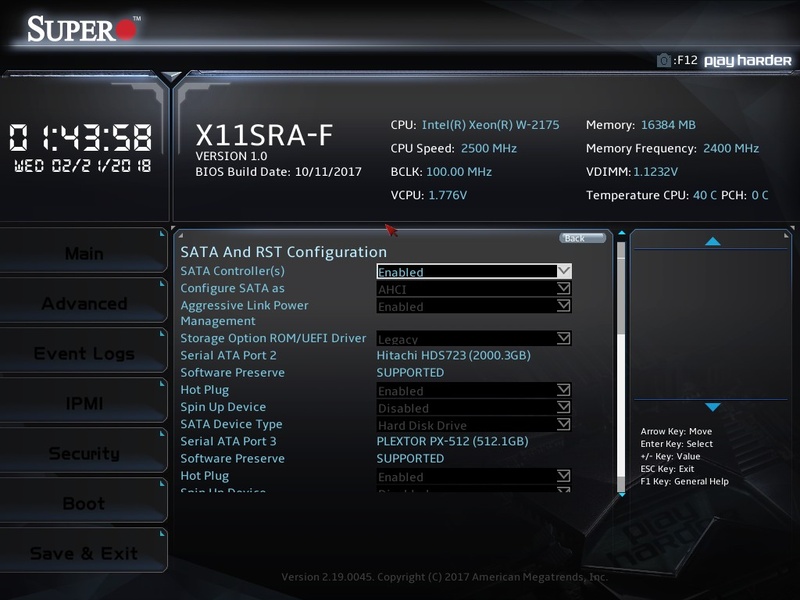 SATAの設定。ドライブがHDDなのかSSDなのか指定できるが、メリットは不明だ