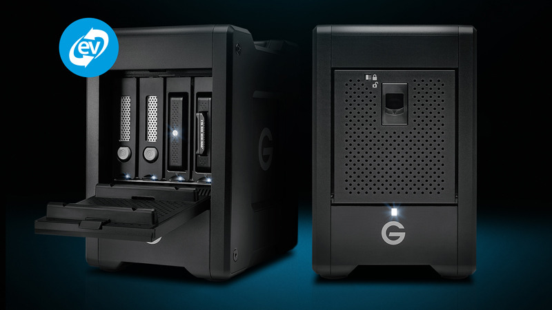 G-SPEED Shuttle with Thunderbolt 3(右)とG-SPEED Shuttle with ev Series Bay Adapters(左)