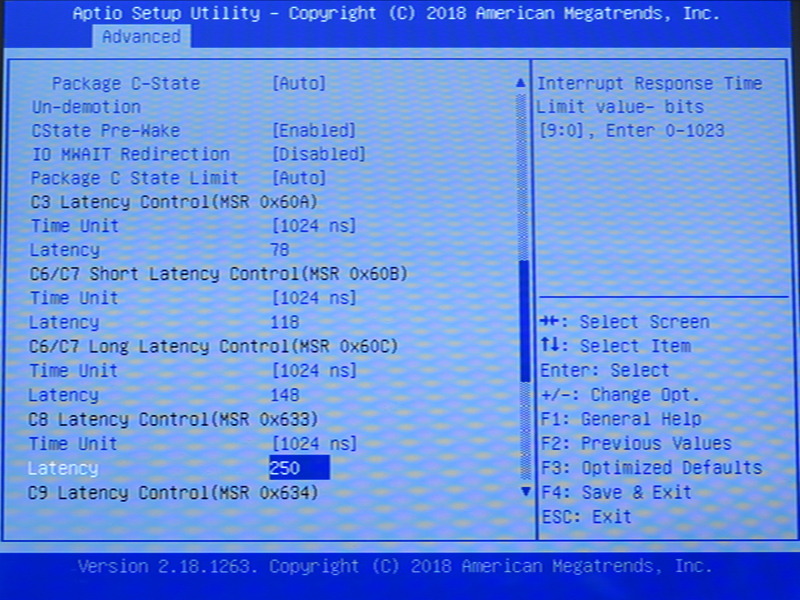 細かいところだと、Cステートのレイテンシ設定などもある