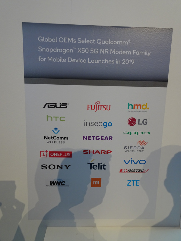 Qualcommのブースに展示されていたSnapdragon X50 5G modemの採用を予定しているOEMメーカー