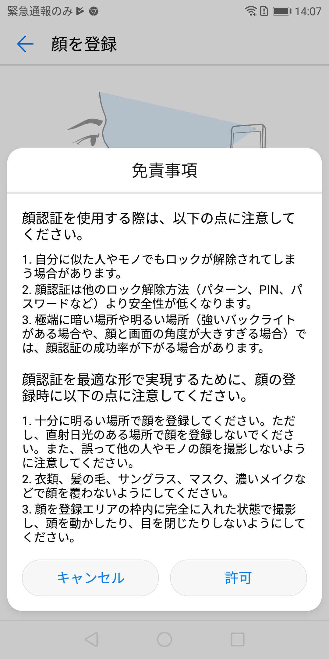 免責事項(衣装、髪の毛、サングラス、マスク、濃いメイクなどで顔を覆わないようにとある)