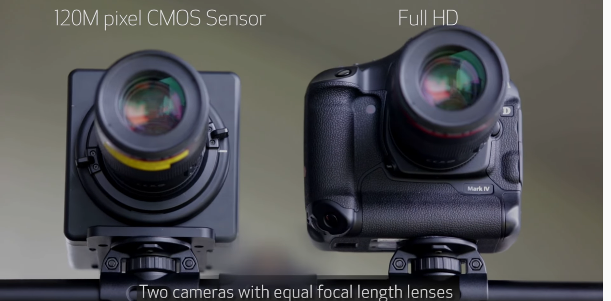 同じレンズを装着して200万画素センサーと120MXSとでスタジアムの観客席を撮影