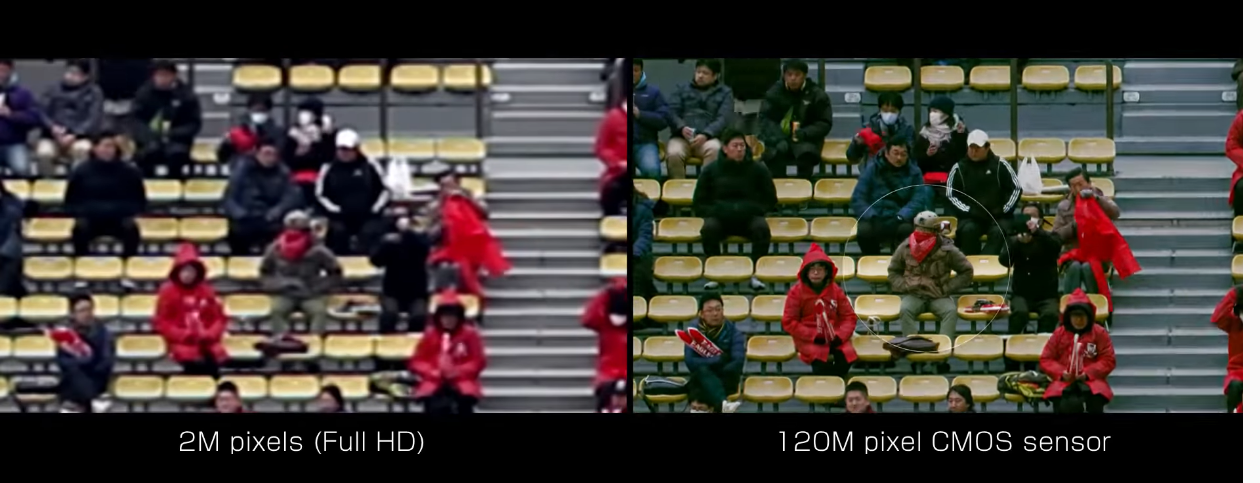 同じレンズを装着して200万画素センサーと120MXSとでスタジアムの観客席を撮影