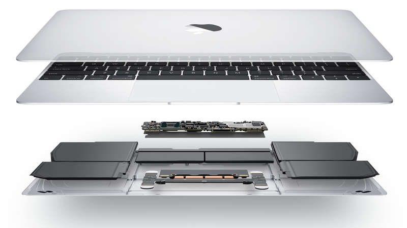 本体に対し、非常に小さいことで知られるMacBookのロジックボード