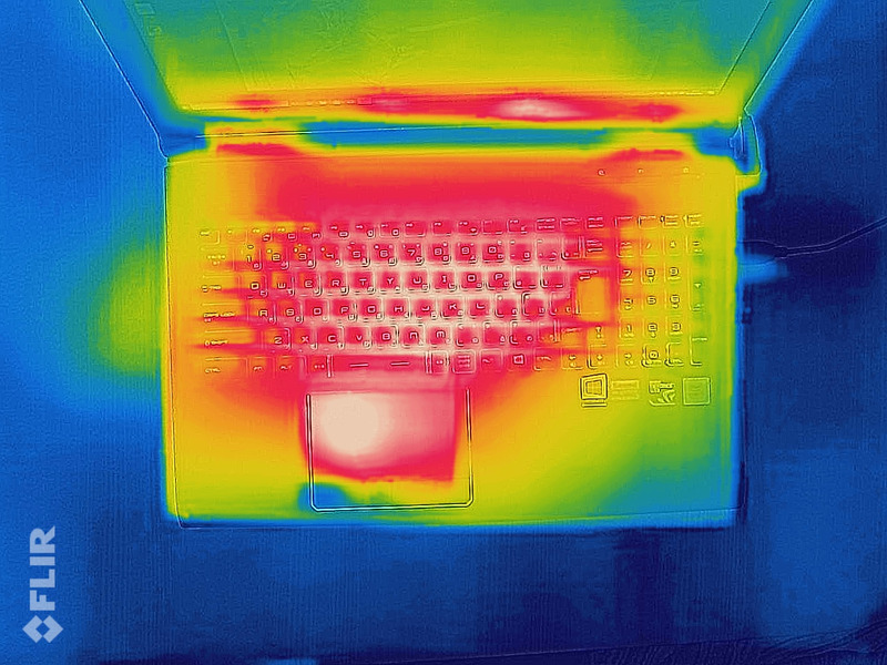 ベンチマーク中の熱分布。最低26.3℃、最高39.4℃