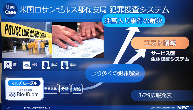米ロサンゼルス群保安局 犯罪捜査システムの事例。稼働1週間で100件の事件解決に貢献し、十数年前の迷宮入り事件解決にも貢献したという