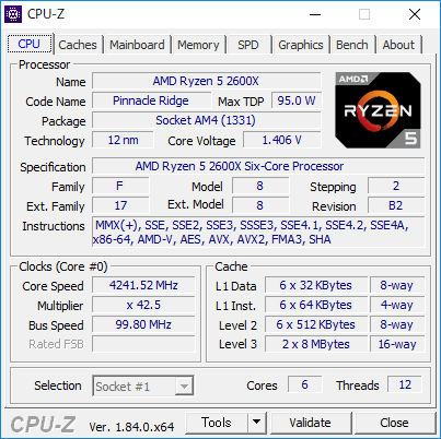 Ryzen 5 2600XのCPU-Z実行画面