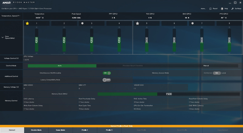 <strong class="em ">Ryzen Masterも新しく</strong><br>AMDの純正OCツール「Ryzen Master」も機能拡張された。CCXごとの周波数指定や高速動作しやすいコアの表示に対応した（★が付く）ほか、そう遠くはない時期にPrecision Boost Overdriveに関する制御も可能になると言う