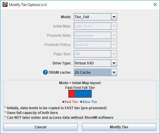 仮想ドライブを選択してからModifyを実行すると、作成時のCreate Optionとほぼ同じ設定が可能