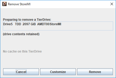 Remove StoreMIを実行すると、解除対象の仮想ドライブが表示され、Removeを押すと解除作業がスタートする。