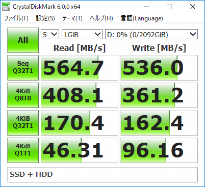StoreMI (SSD + HDD、DRAMキャッシュ無効)
