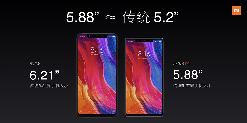 Mi 8より一回り小さいディスプレイと筐体