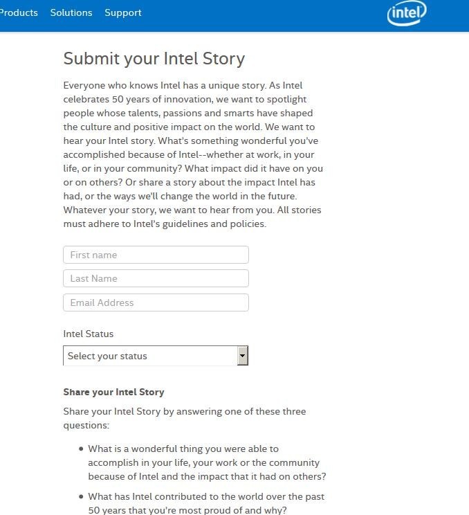 <a href="https://50thanniversary.intel.com/your-story/" class="n" target="_blank">「My Intel Story(私とインテル)」の投稿画面</a>
