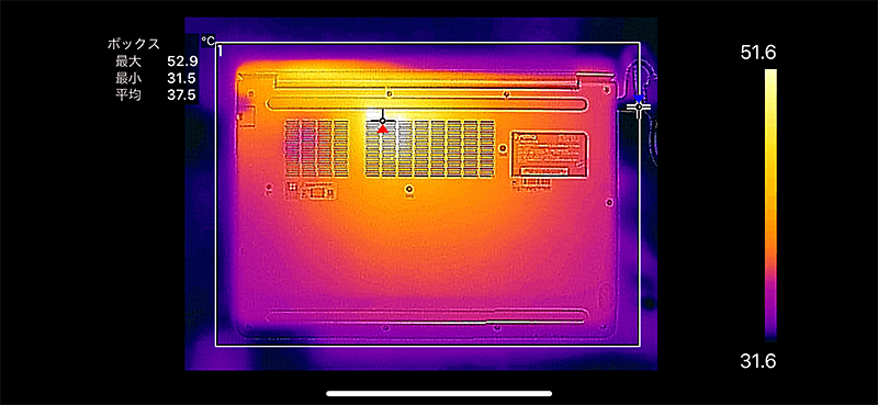 底面の最大温度は52.9℃