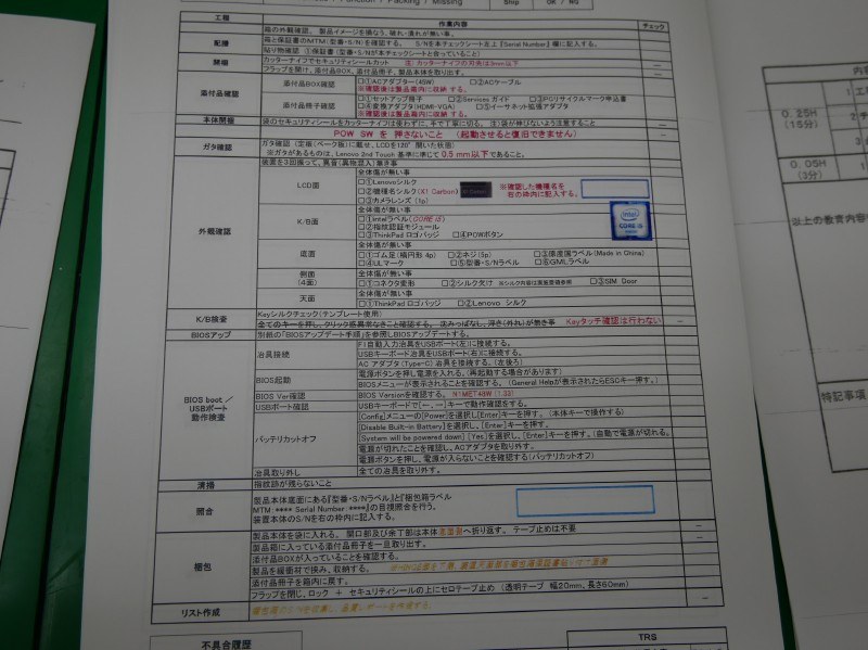 チェックシートの内容。外観から、機能まで幅広い内容となっている