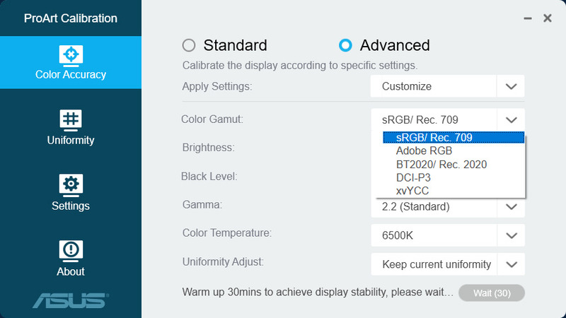 ASUS ProArt Calibration/Color Accuracy/Advanced