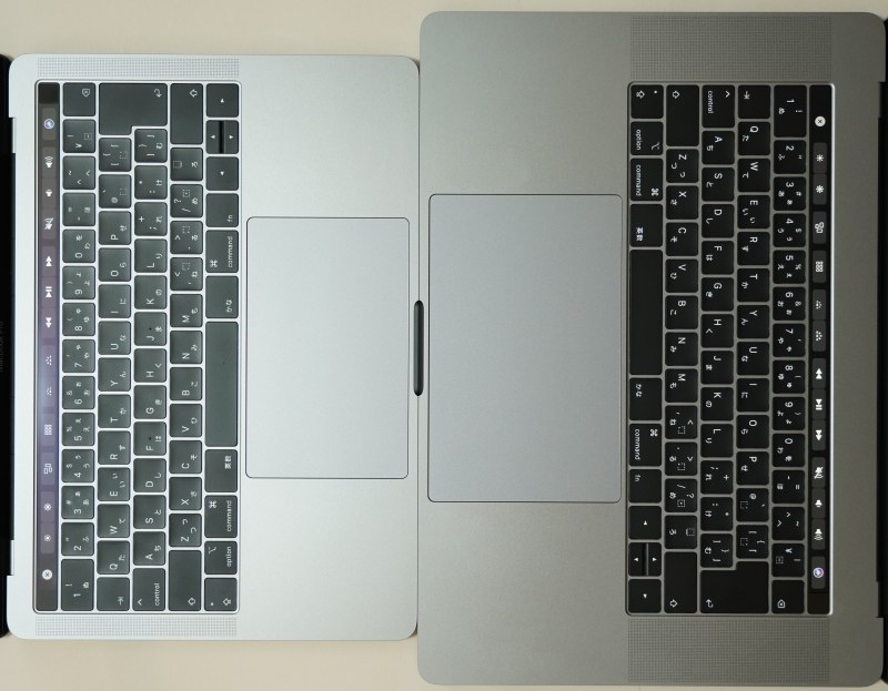 MacBook Proは13インチと15インチモデルでキーボードのサイズは変わらない
