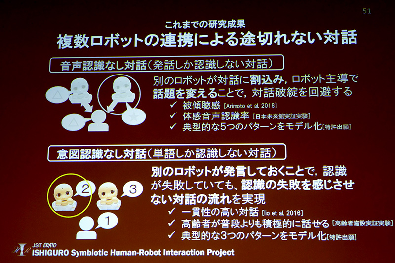 複数ロボットを使うことで発話しか認識しない対話、単語しか認識しない対話を可能にする