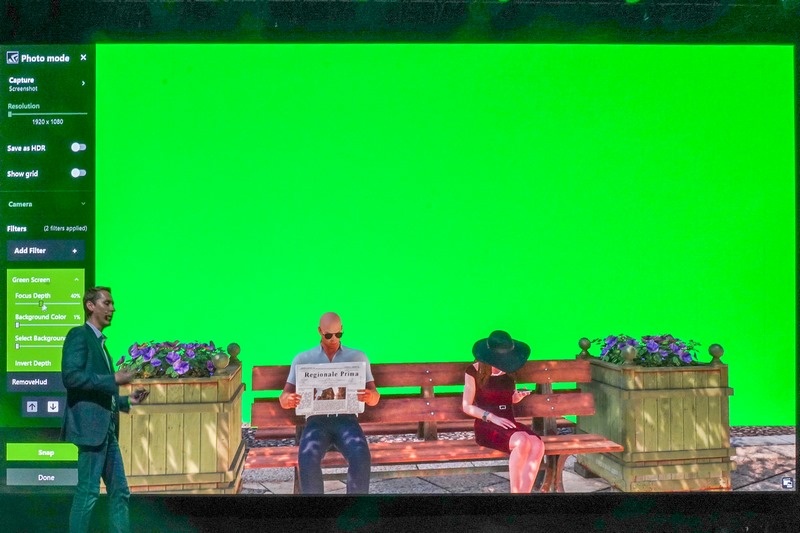 ANSELフィルターの利用例、背景をグリーンスクリーンに変更して、クロマキー合成などもできる