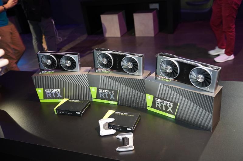 NVIDIAが9月20日に販売を開始するGeForce RTX 20シリーズ、左からGeForce RTX 2070、GeForce RTX 2080 Ti、GeForce RTX 2080