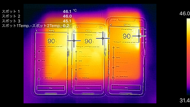 X、XS、XS Maxともに発熱は右側に集中している。ここにはA11/A12 Bionicを実装した基板が内蔵されている