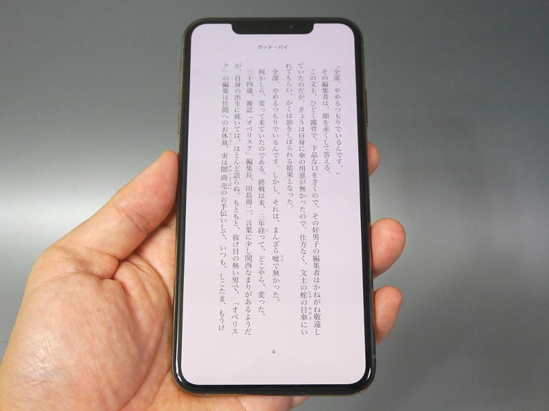 テキストの表示。上下に伸びたスペースも活用し、新書に近い感覚で読める